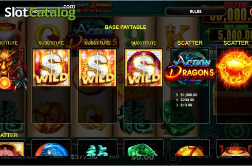 Скрин5. Action Dragons Cash Stacks Gold слот