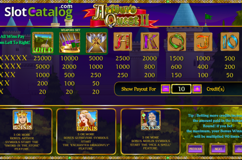 Скрин2. Arthur's Quest II слот