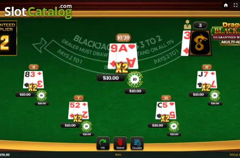 Скрин3. Dragon Blackjack Guaranteed Multiplier Multihand слот