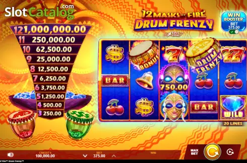 Скрин2. 12 Masks of Fire Drum Frenzy слот