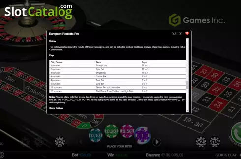 Скрин5. European Roulette (Games Inc) слот