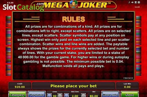 Скрин8. Mega Joker (Novomatic) слот