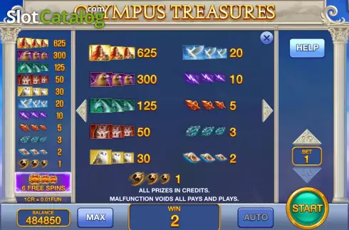Скрин5. Olympus Treasures (Pull Tabs) слот