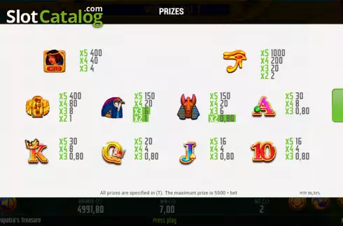 Скрин5. Cleopatras Treasure (MGA Games) слот