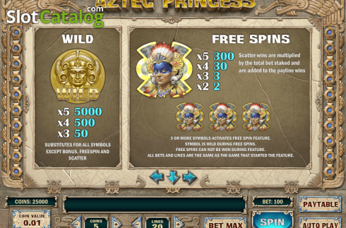 Paytable screen 1. Aztec Princess (Play'n Go) слот