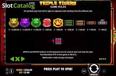 Скрин2. Triple Tigers (Pragmatic Play) слот