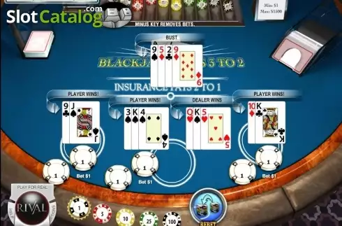 Скрин3. Multi-hand Blackjack (Rival Gaming) слот