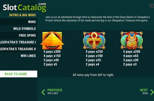 Скрин8. Cleopatras Prizes слот